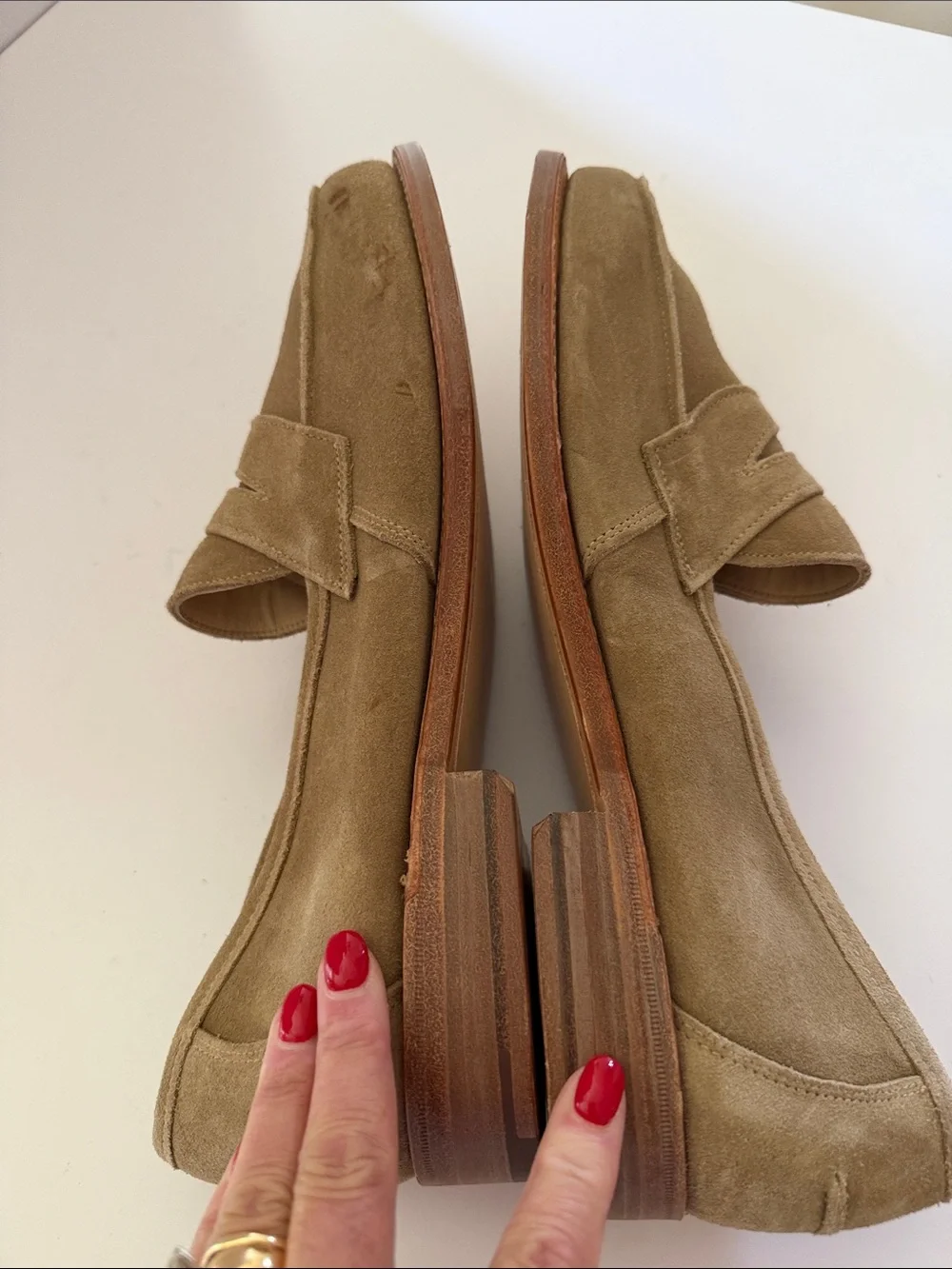 Todd Snyder X Sanders Men's Suede Tan Penny Loafers  Sz 10.  New/Flawed. Tub9